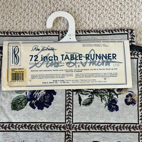 Park B. Smith 72" Table Runner Georgia Sampler Floral Cotton Blend Tapestry New - Picture 3 of 3